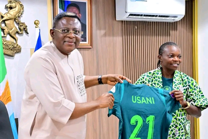 Governor Otu Presents Super Falcons' Miracle Usani with 50m, Land, and Sports Ambassador Role
