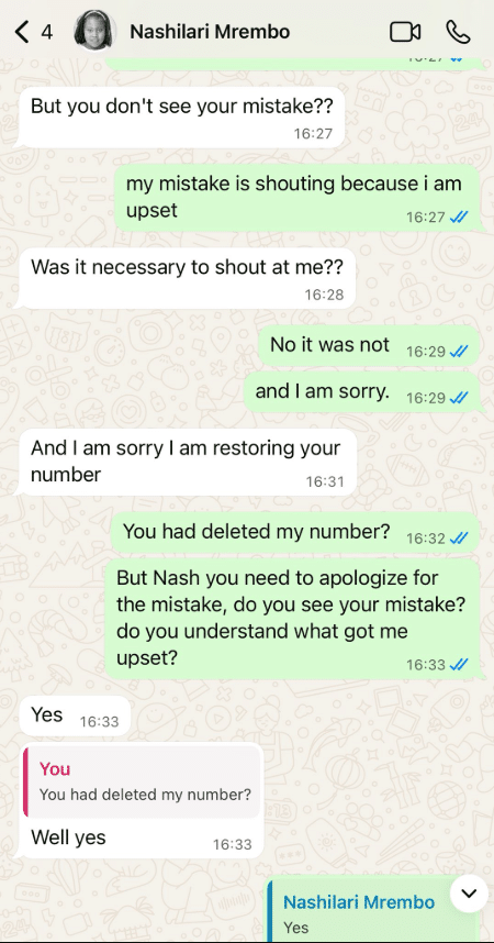 Mother-daughter text message exchange screenshot