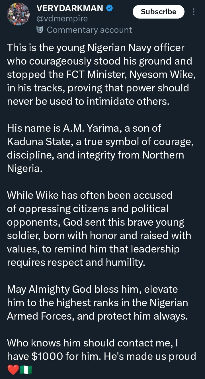 Screenshot of VDM's social media post offering reward
