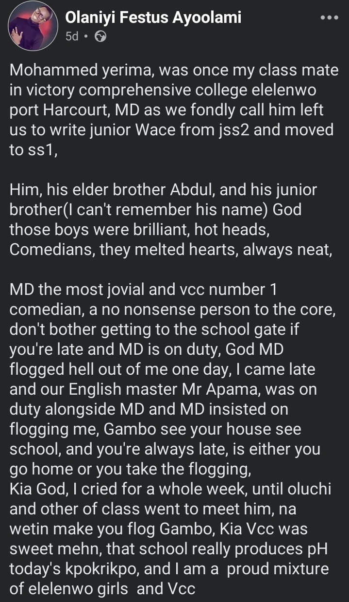 Olaniyi Festus Ayoola social media post
