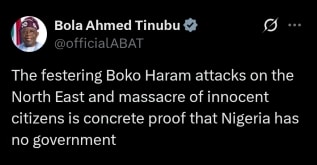 Social media screenshot contrasting Tinubu's statements