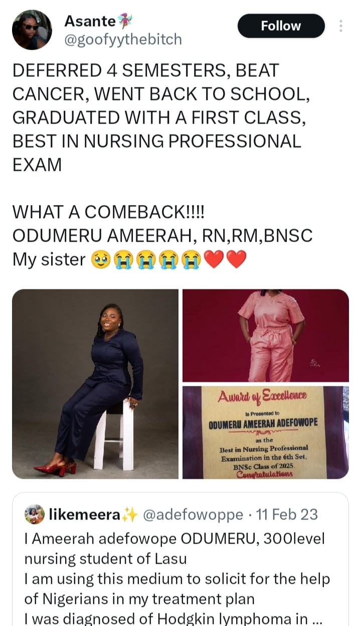 Social media reactions celebrating Odumeru Ameerah