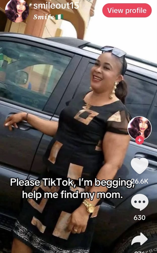 Screenshot of TikTok appeal for missing mother