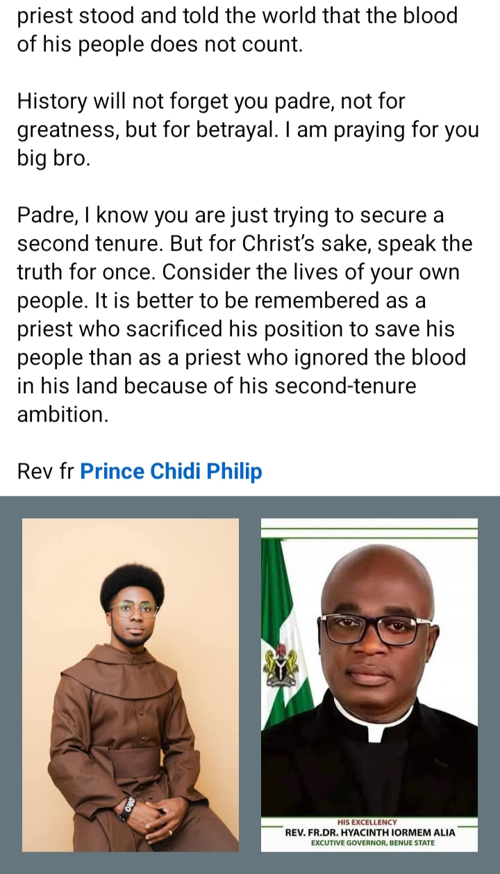 Screenshot of Fr. Philip's statement on Benue crisis, Part 3
