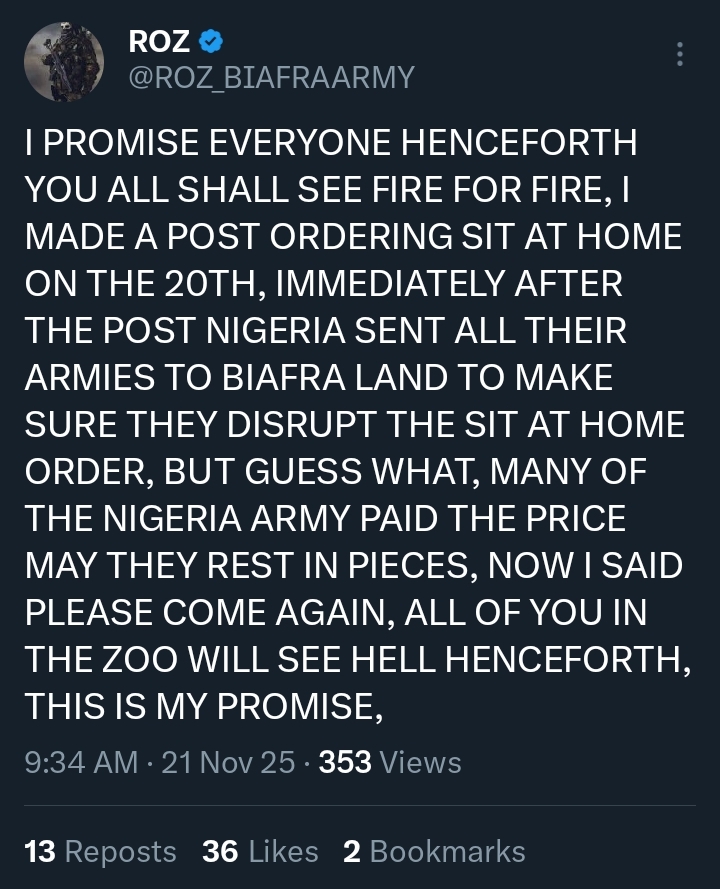 Screenshot of C-ROZ's threatening statement