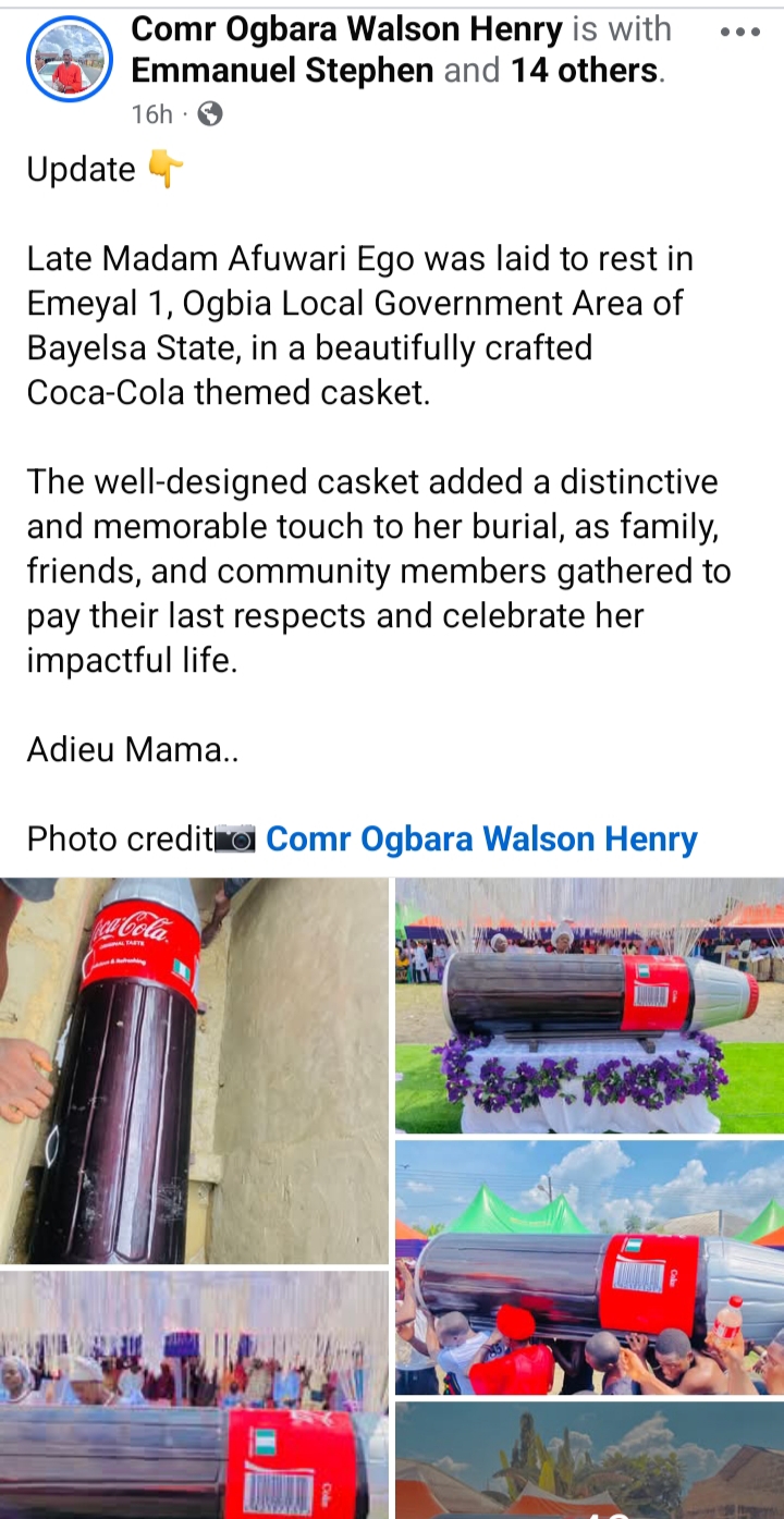 Social media post about the Coca-Cola casket burial