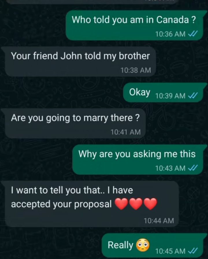Further chat messages detailing the proposal acceptance