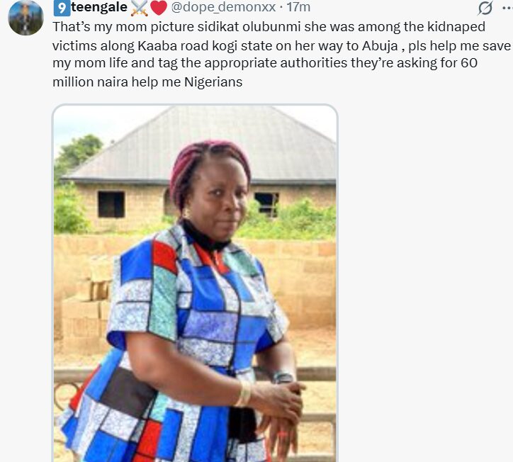 Screenshot of a social media post expressing distress over kidnapping