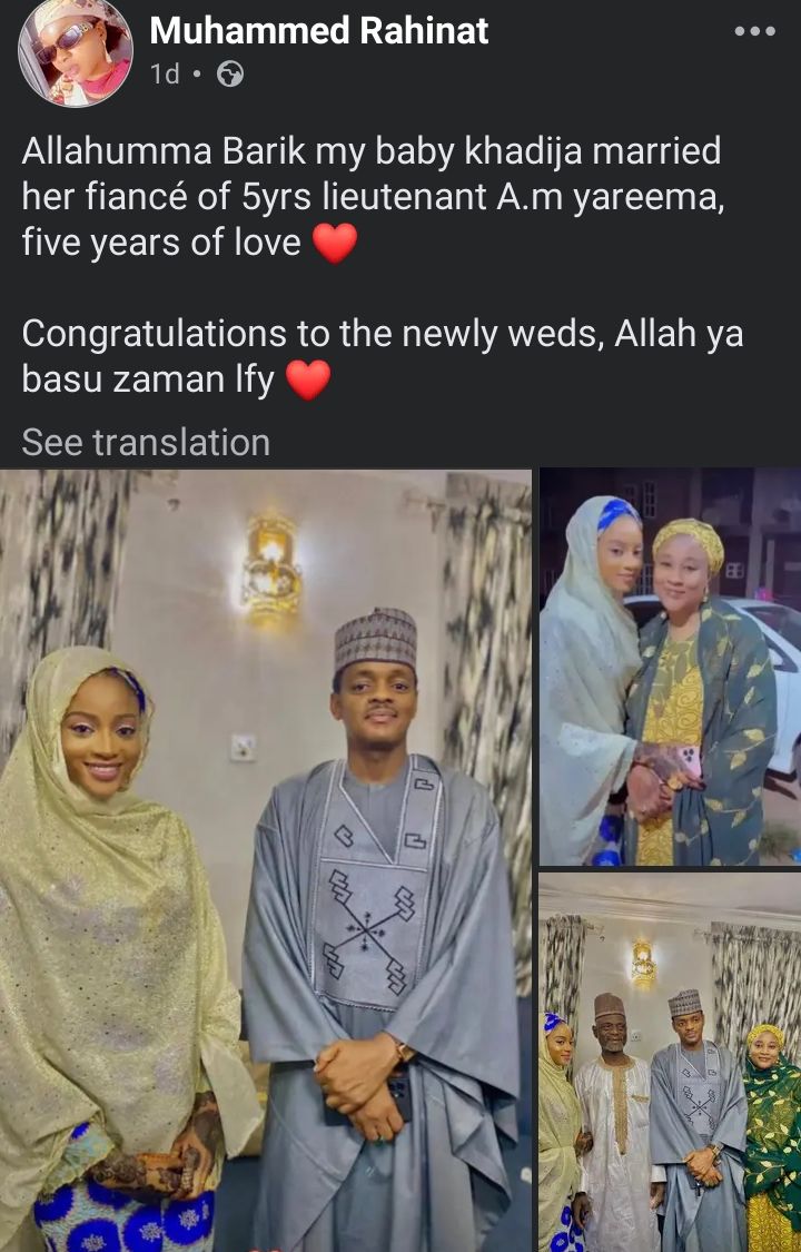 Screenshot of Muhammed Rahinat's Facebook post on Lieutenant Yamari's wedding