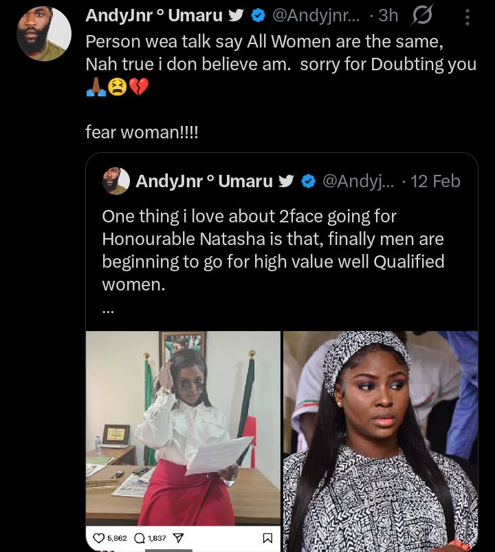 Screenshot of AndyJnr's controversial social media post