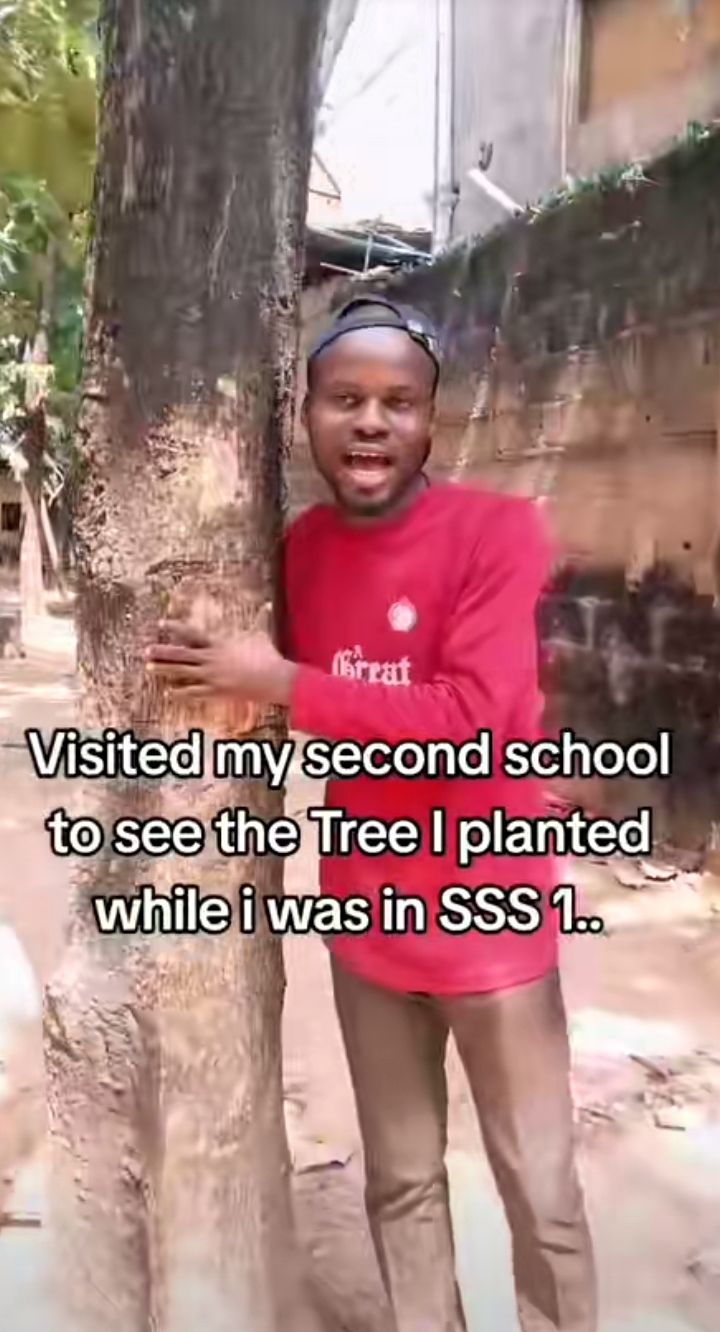 Screenshot of the TikTok video by @farmer.olufad showing the man with the tree he planted