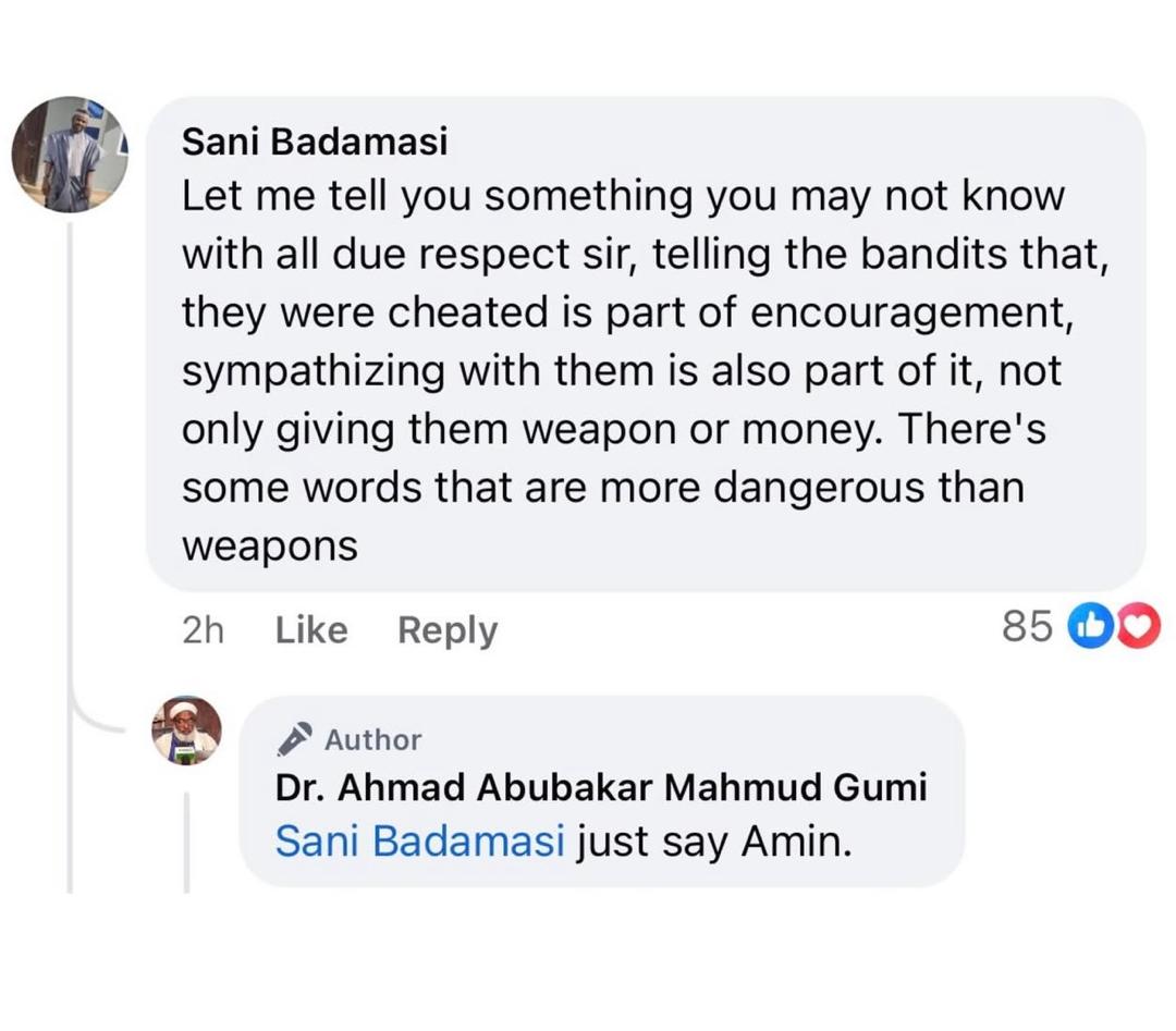 More social media comments reacting to Sheikh Gumi's call for justice in Nigeria
