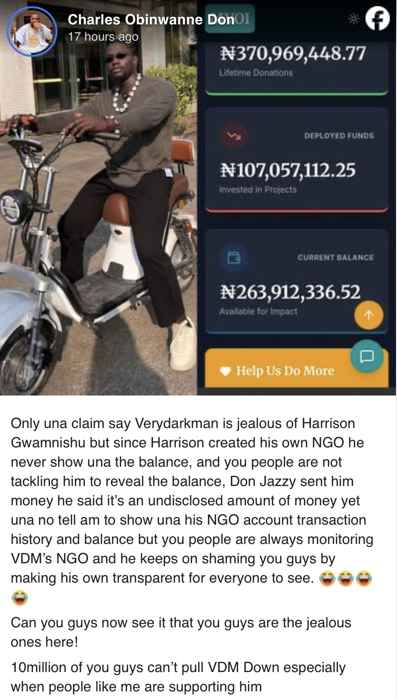 Screenshot showing VeryDarkMan's NGO account balance.