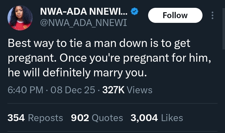 A woman's controversial advice suggesting pregnancy secures marriage on social media