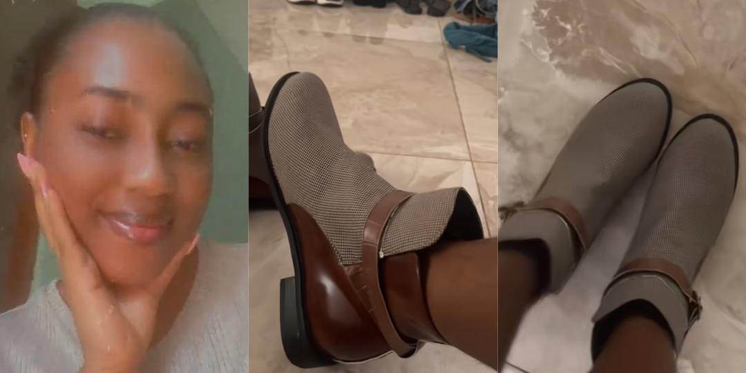 Lady's reaction to oversized shoes from her US uncle