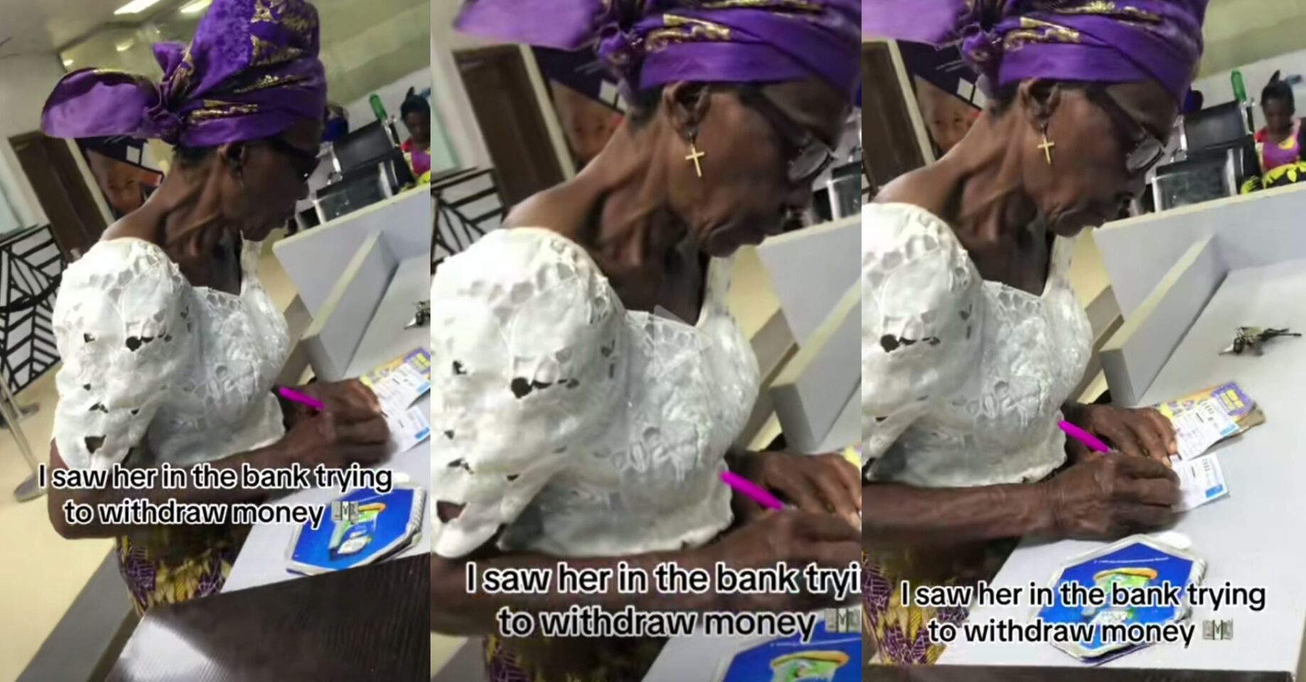Lady Stunned by Elderly Woman's Large Bank Withdrawal in Viral Video