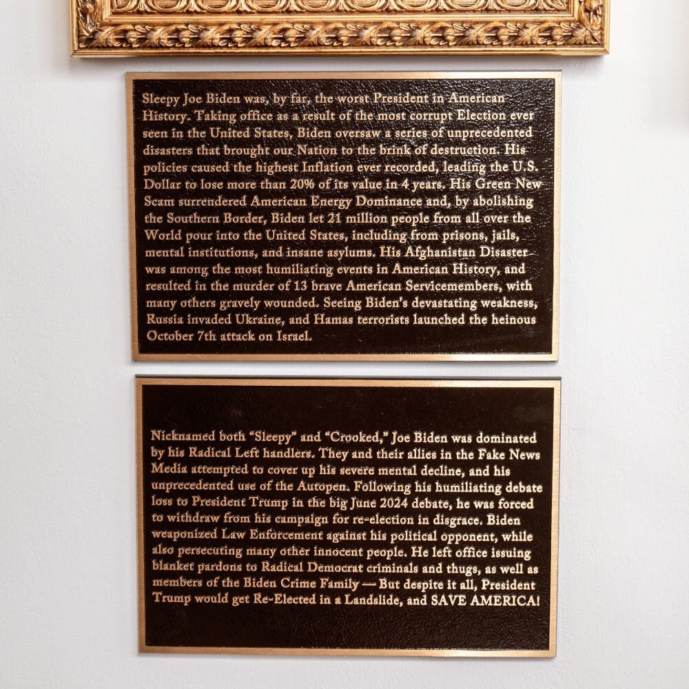 Another controversial presidential plaque installed by Donald Trump in the White House