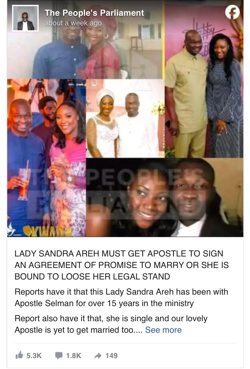 Sandra Areh and Apostle Selman