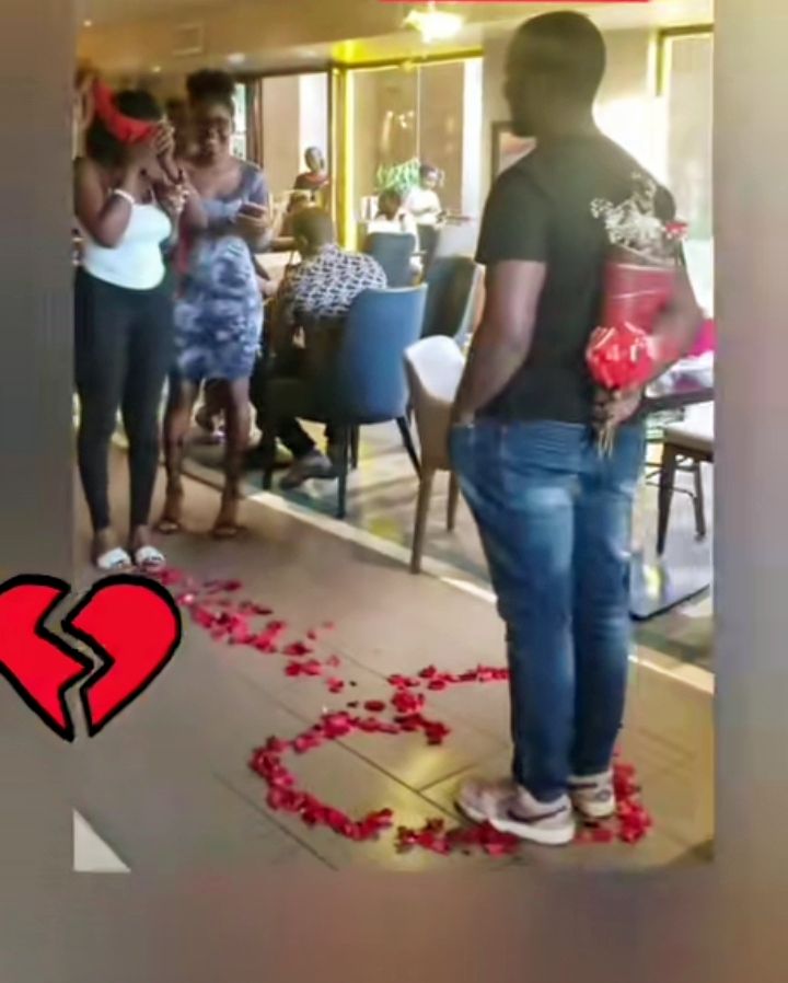 Screenshot of a viral video showing a public marriage proposal rejection