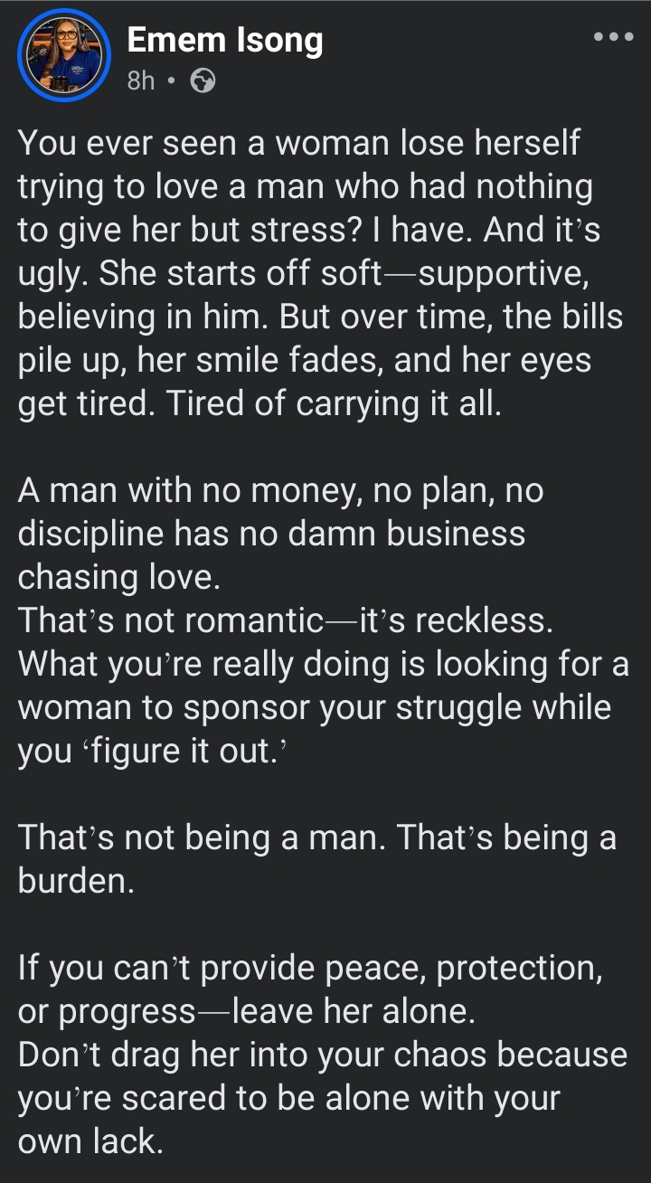 Screenshot of Emem Isong's Facebook post part 1