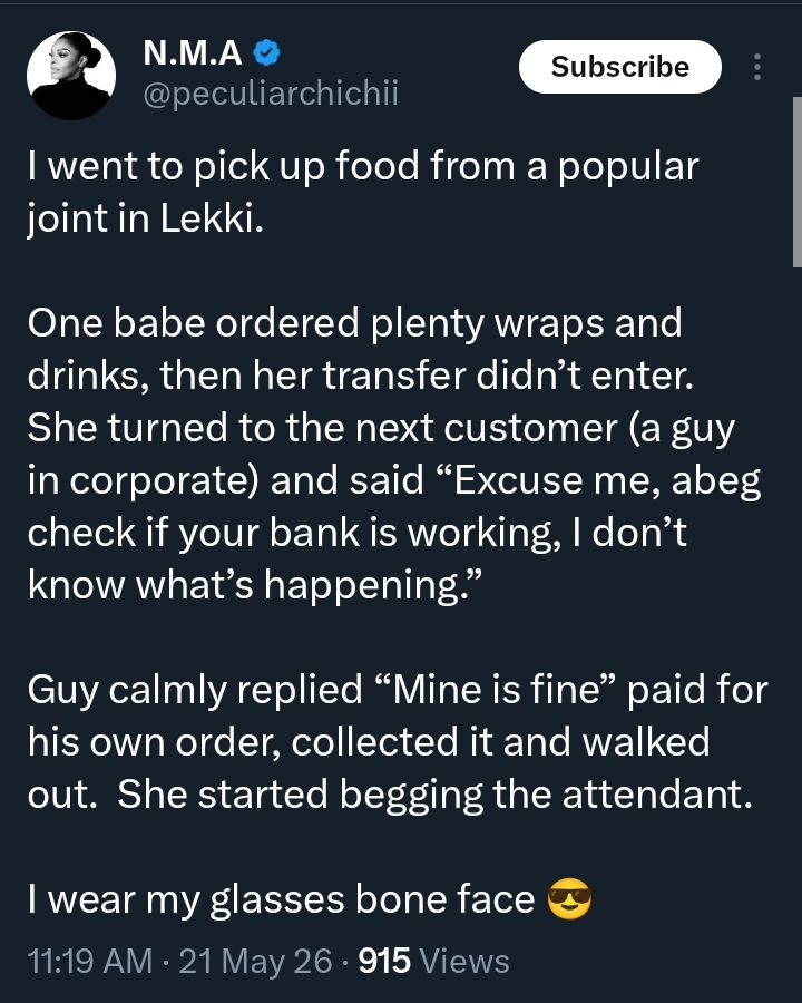 Screenshot of social media post about the bank transfer incident