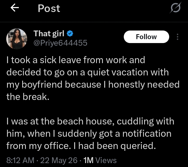 Screenshot of the Twitter post showing the notification message