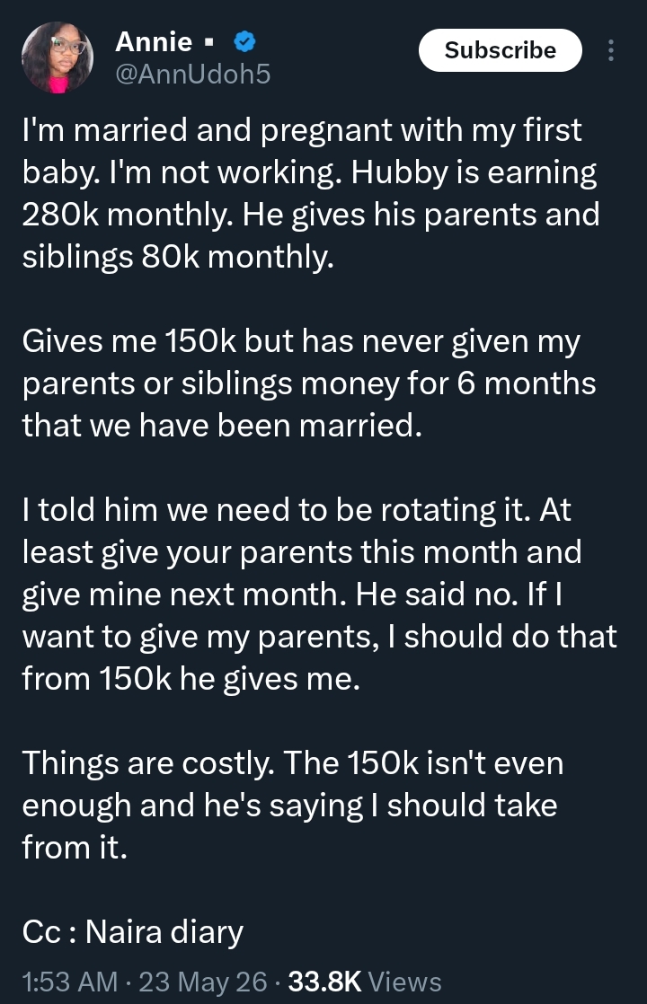 Screenshot of the woman's post on X