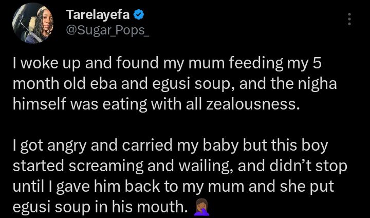 Screenshot showing social media reaction to baby egusi soup story