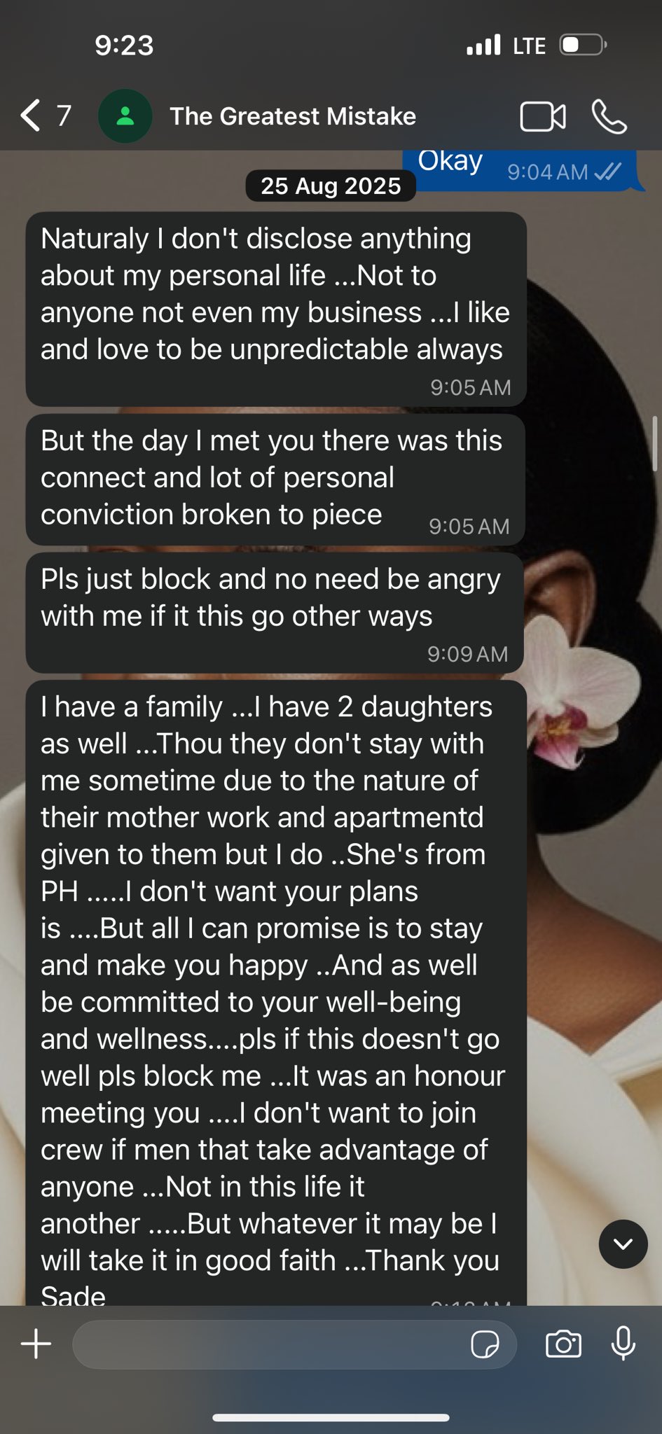 WhatsApp screenshot showing man's message about his two daughters