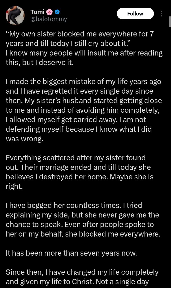 Screenshot of a social media post discussing the sister betrayal story