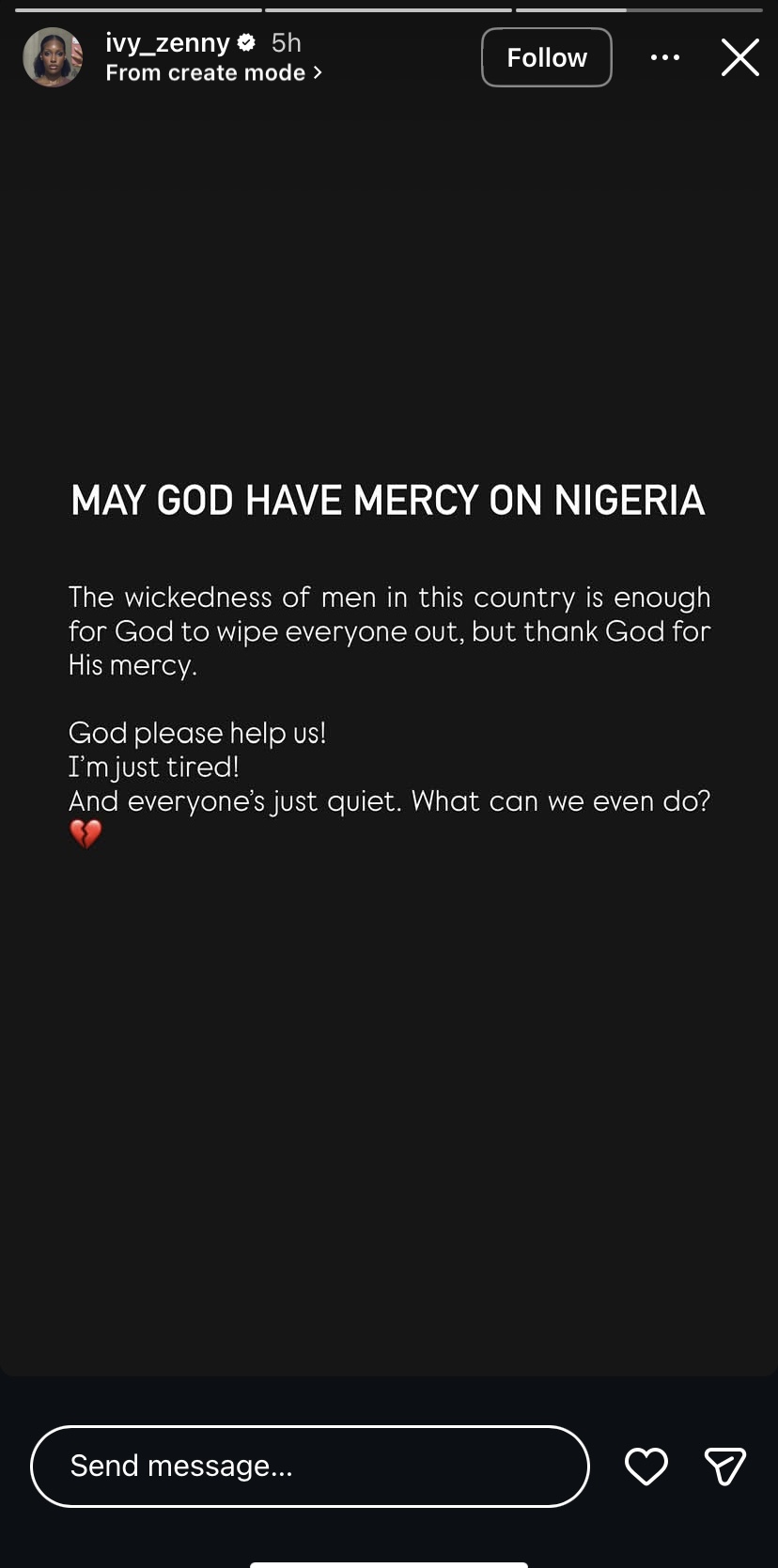 Screenshot of Ivy Ifeoma's social media post