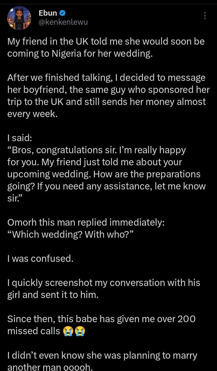 Screenshot of the conversation showing the boyfriend's confused reply