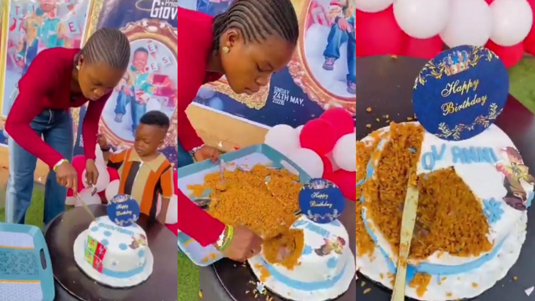 Jollof rice-filled birthday cake