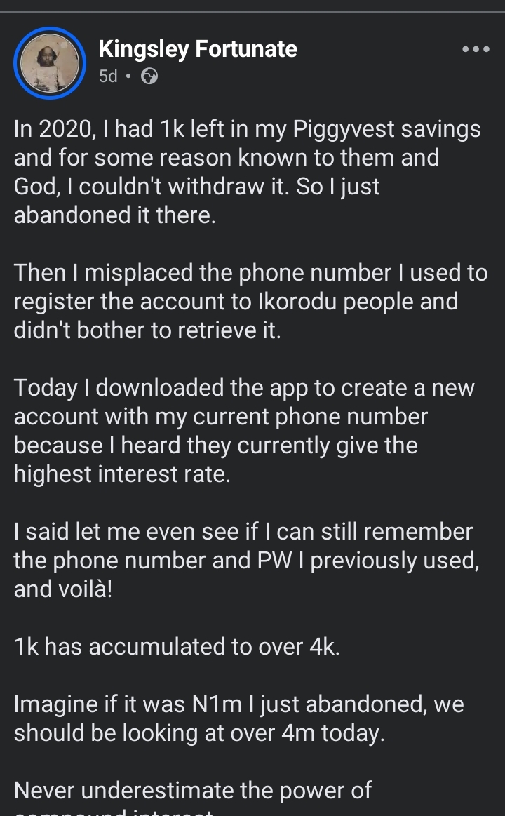 Facebook post screenshot of Kingsley Fortunate