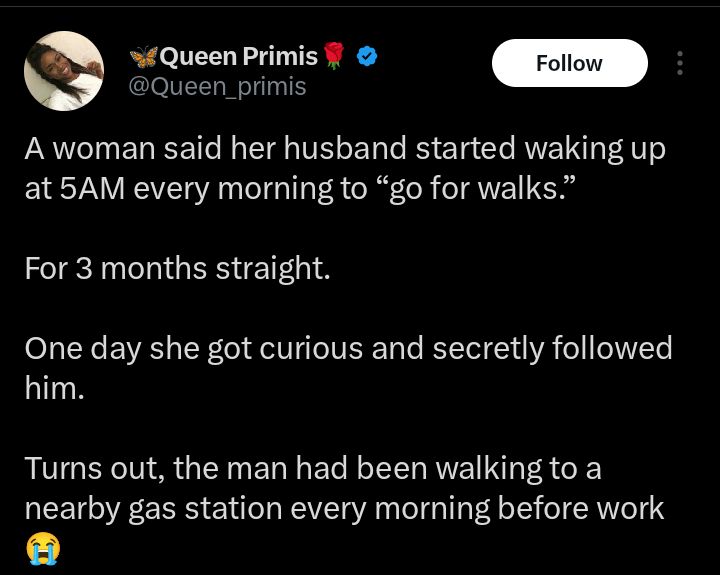 Screenshot of the viral post showing the husband’s gas‑station routine