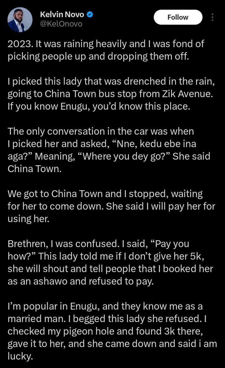 Screenshot of social media post about the Enugu free ride incident