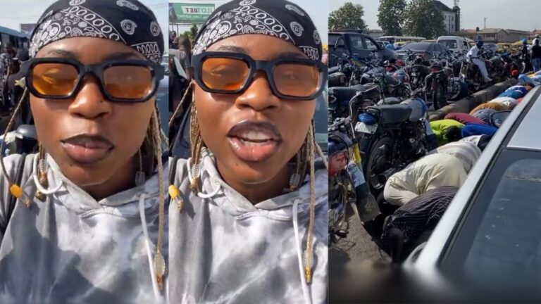 Lady Frustrated as Eid Prayer Crowd Blocks Major Road, Leaving Commuters Stranded