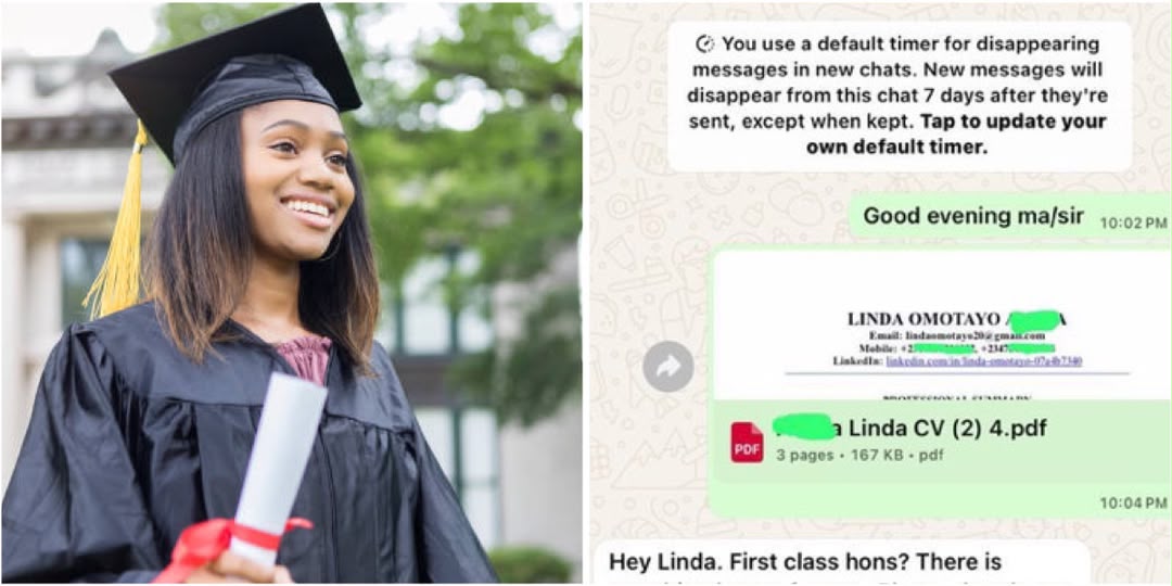 FUTA First‑Class Graduate Shares Surprising Clinic Reply After Lagos Job Application