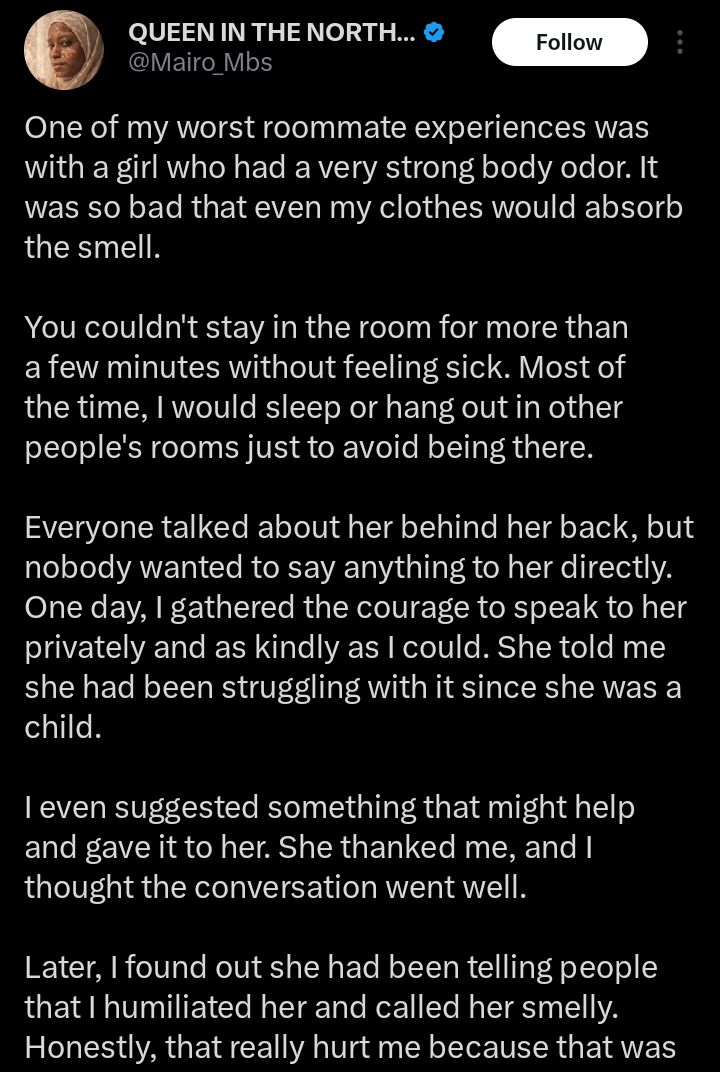 Screenshot of social media discussion about the roommate incident