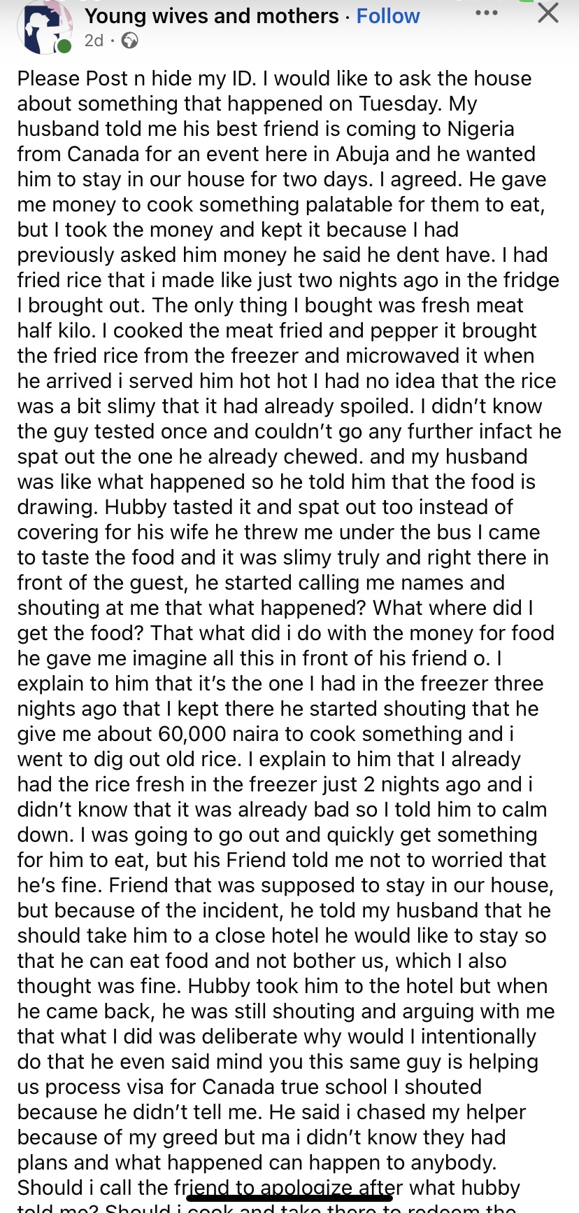 Screenshot of the woman’s post