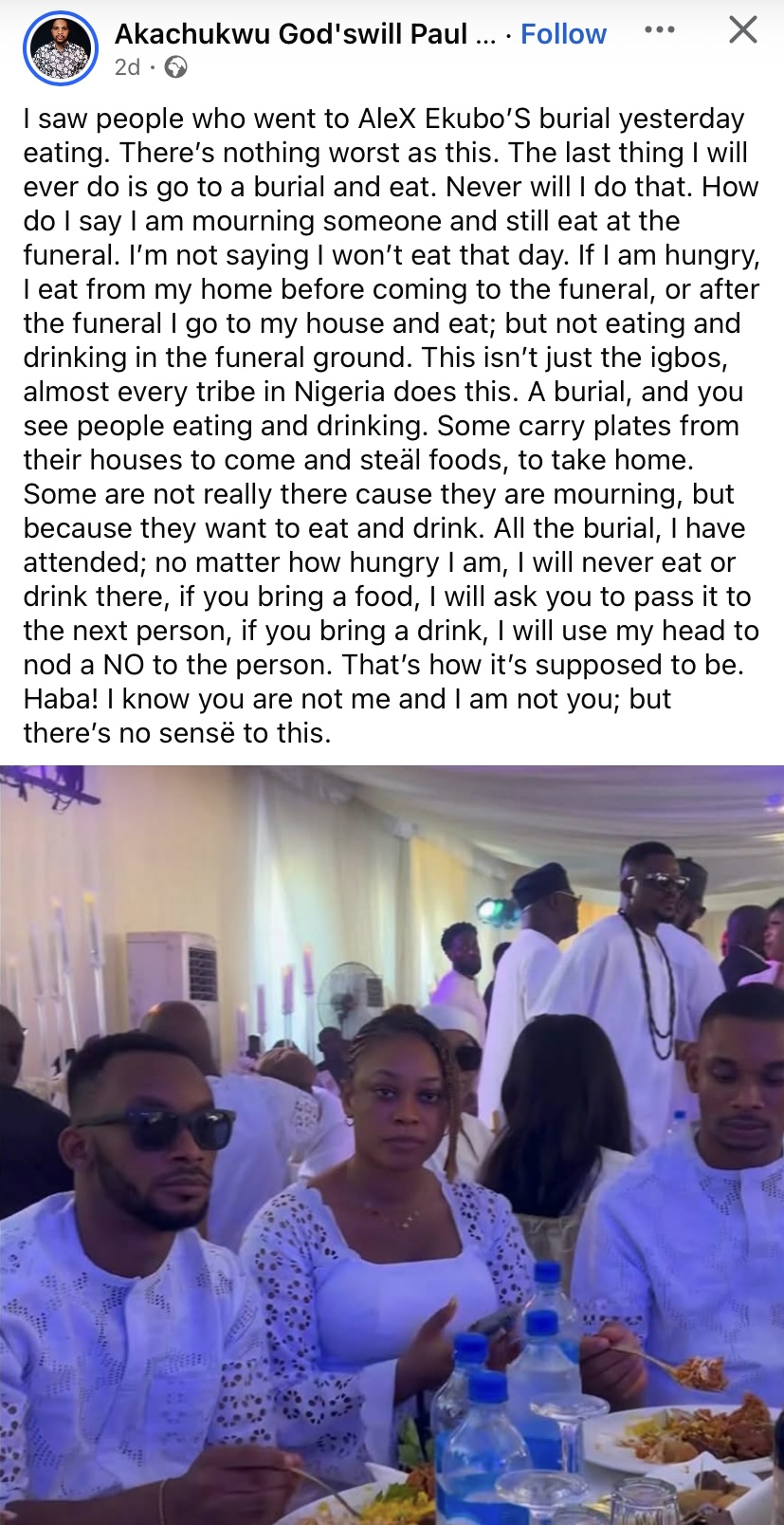 Screenshot of Facebook post showing criticism