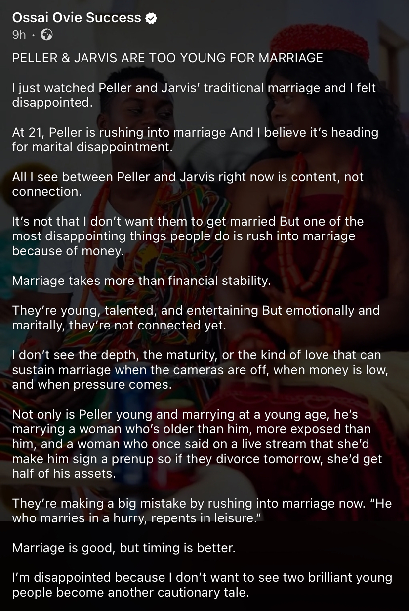 Screenshot showing the man's reaction to Peller and Jarvis wedding
