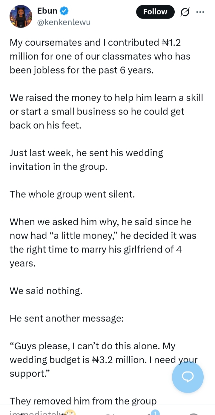 Screenshot of the wedding invitation shared in the group chat