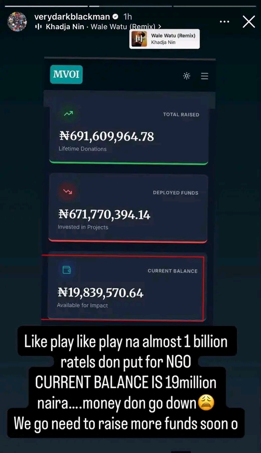 Screenshot showing VeryDarkMan's NGO account balance
