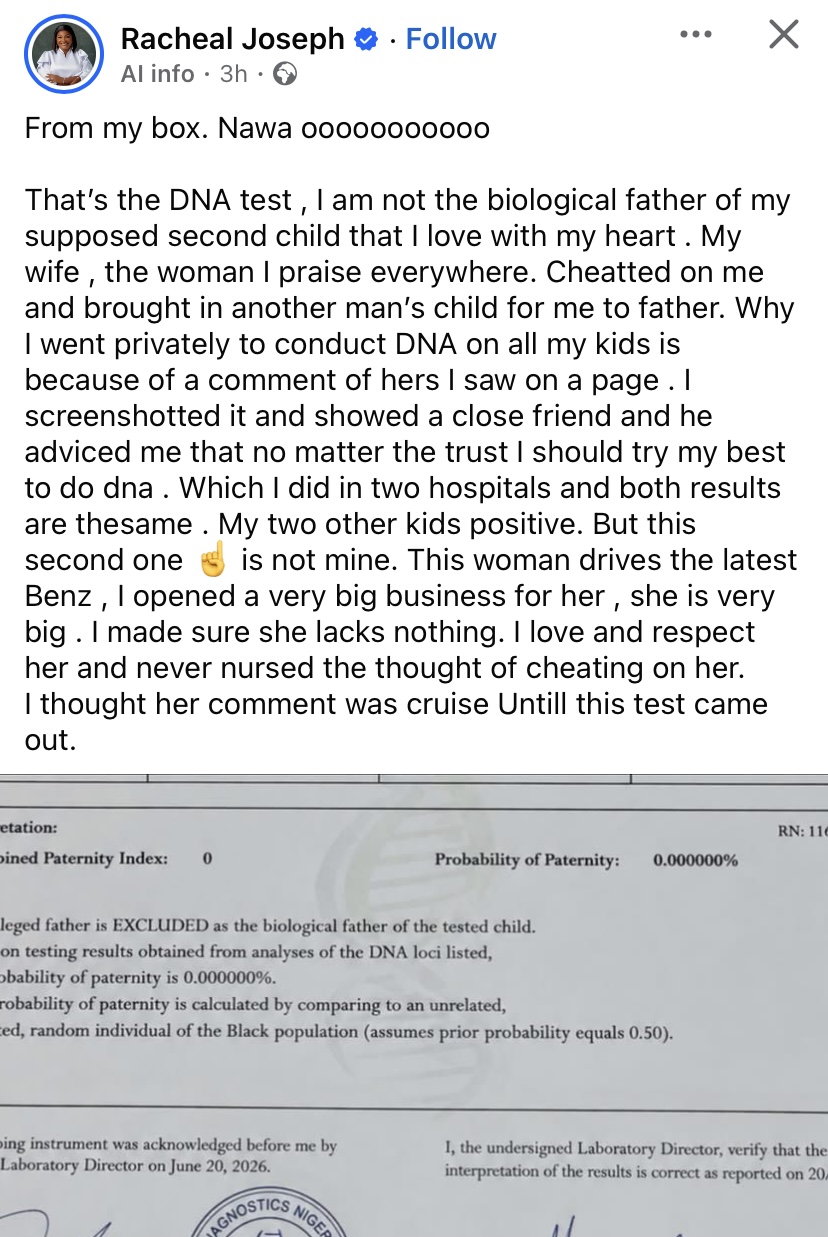 Man cries out after DNA test reveals he's not the biological father of the child he loved most