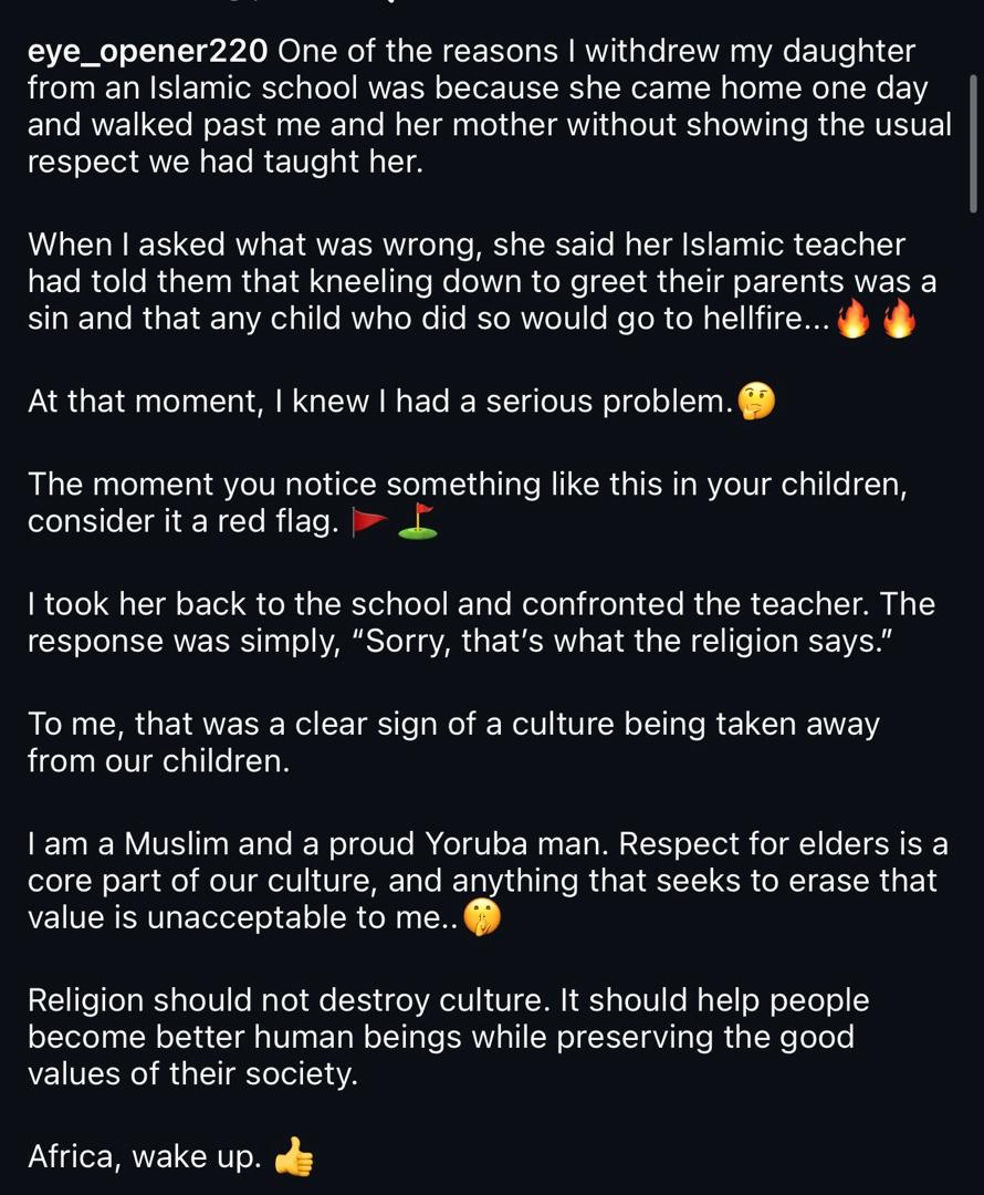 Screenshot of WhatsApp image showing the father's post