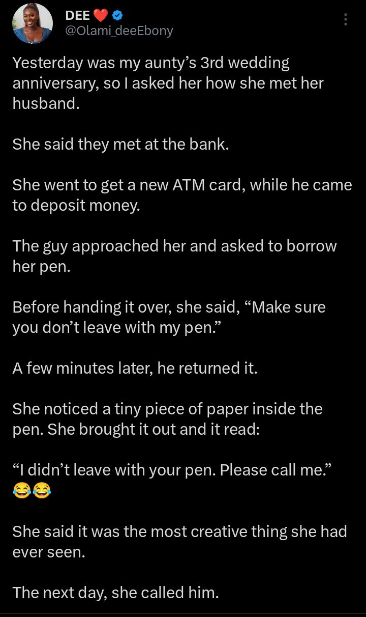 Screenshot of social media reactions to the bank pen love story