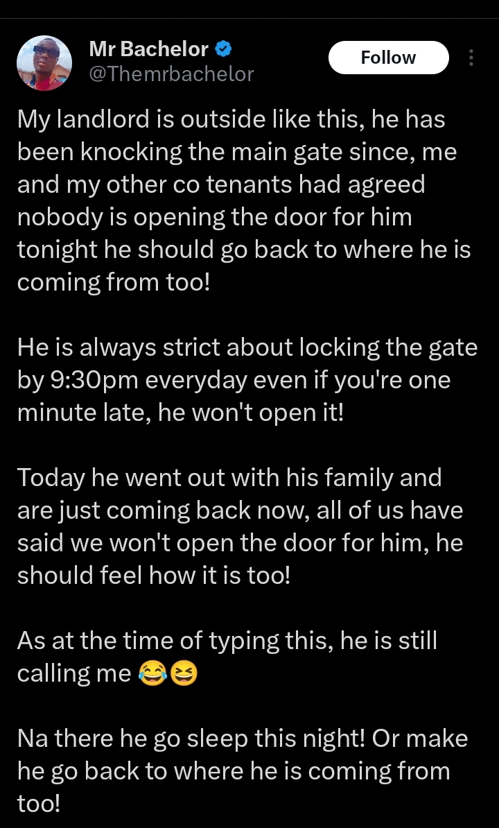 Screenshot of social media post showing the landlord locked out