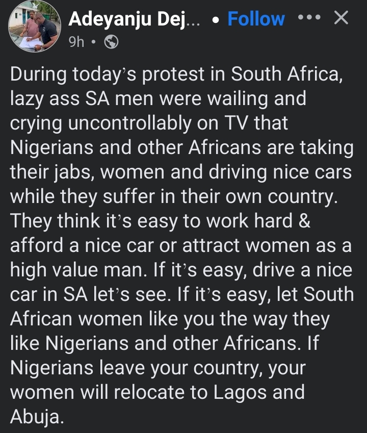 Screenshot of social media post