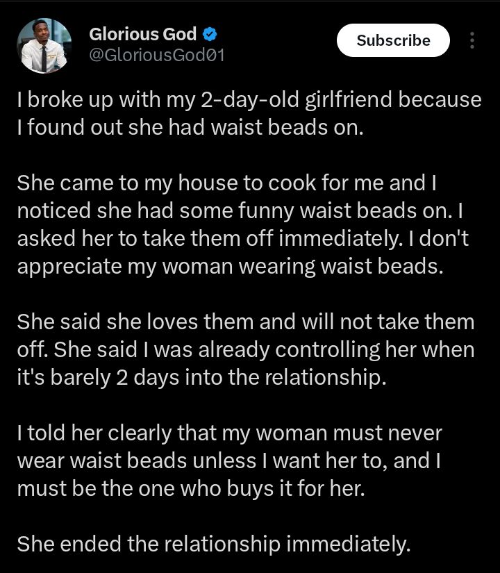 Screenshot of social media conversation about the waist beads incident